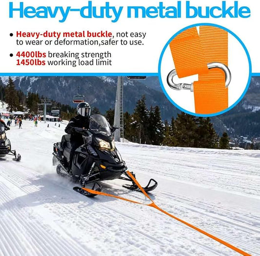 19 Ft Long Snowmobile Tow Straps Snowmobile Accessories with 2 Locking Carabiners Clips, Heavy Duty 4400lbs Break Strength Tow Strap kit for ATV, Skidoo, Ski, Sled