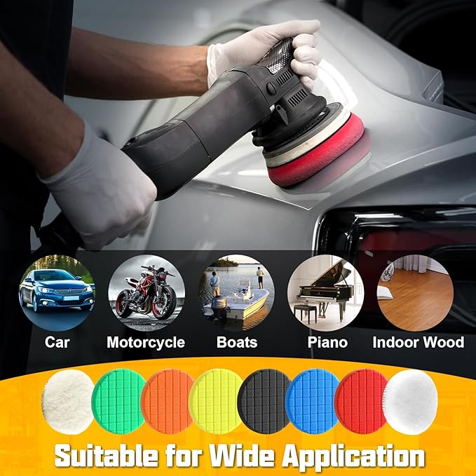 8 Pcs Buffing Polishing Pad, 6.5 Inch Buffing Pads, Compound Buffing Sponge Pads & Woolen Pads Cutting Polishing Pad Kit for Car Buffer Polisher