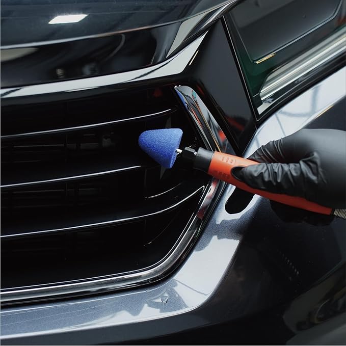SPTA Blue Mdium Cut Mini Cone Polishing Pad Sets with 1/8" Shank, 5Pcs Orange Flexible Shaft Cone Polishing Pad Set,Car Detailing Pads for Small Area for Flexible Shaft & Drill Attachment -PT190-5
