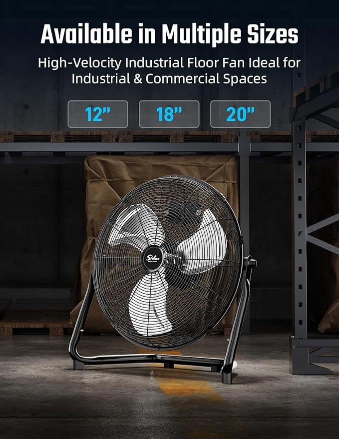 Simple Deluxe 18 Inch 3-Speed High Velocity Heavy Duty Metal Industrial Floor Fans Quiet for Home, Commercial, Residential, and Greenhouse Use, Outdoor/Indoor, Black, 2-Pack