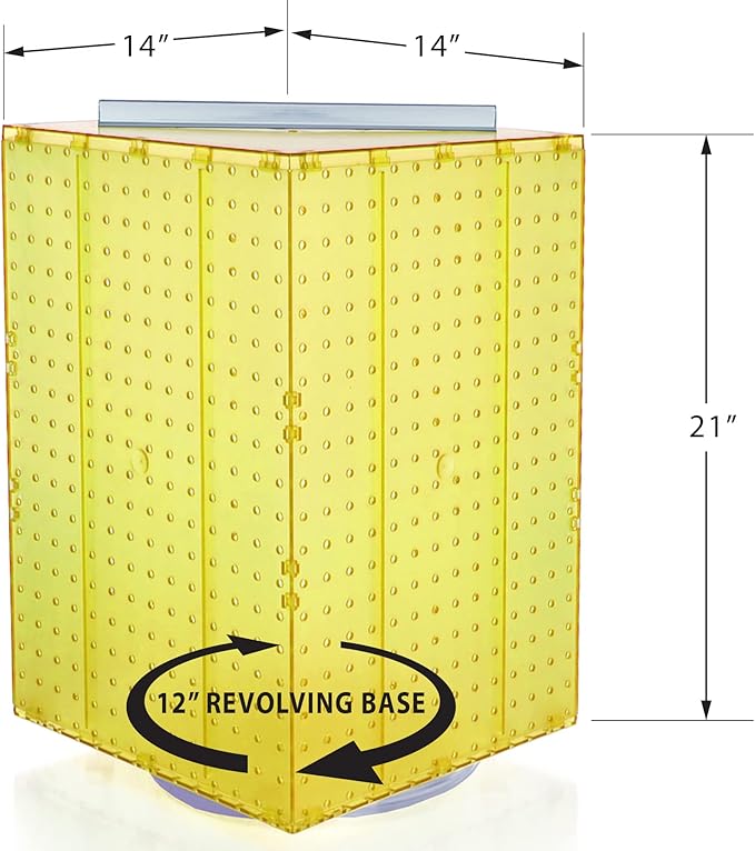 Azar Displays 701414-YEL Rotating Stand - 4-Sided Racks - Peg Carousel (14" W x 14" D x 20" H) - Easy Assemble Revolving Display for Retail - Pegboard Organizer, Yellow