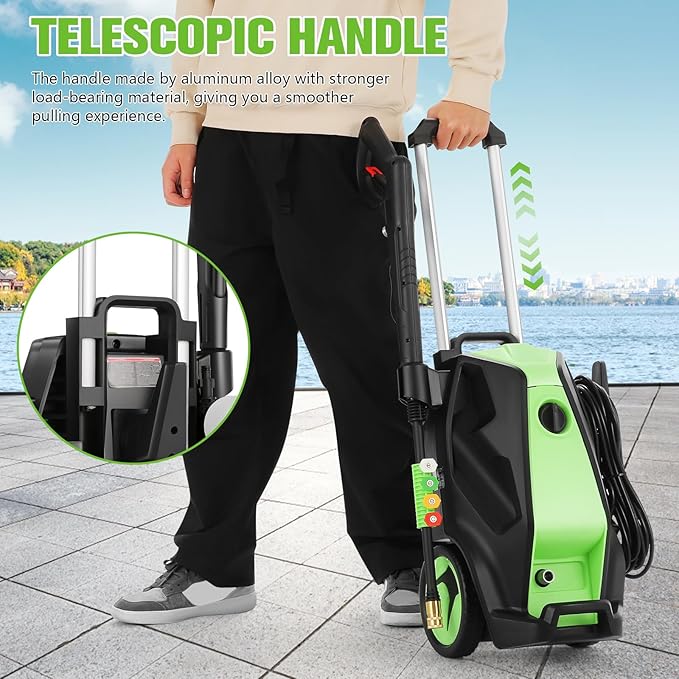 5000PSI 4.0GPM Heavy Duty Electric Pressure Washer with 33 FT Extension Hose, 4 Quick Connect Nozzles and Foam Cannon for Cars/Fences/Driveways/Patios/Home Cleaning, Green