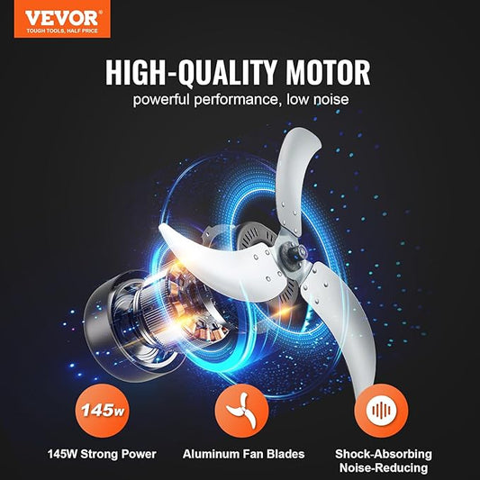 VEVOR Drum Fan, 24 Inch 8700 CFM High Velocity Heavy Duty Floor Shop Fan, 3-Speed, 5ft Cord, 360°Adjustable Tilting, Commercial Industrial Use for Warehouse, Workshop, Factory, Basement