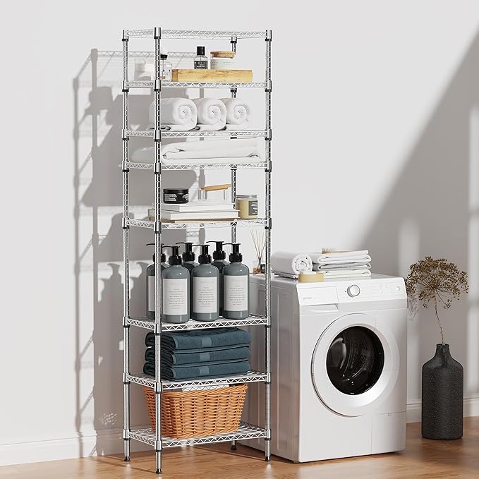 IZEUK 8 Tier Adjustable Metal Storage Shelving Unit, Heavy Duty Standing Rack Organizer for Kitchen, Pantry, Laundry Room, Garage or Basement, 2000 lbs Capacity, 23.6 W x 13.8 D x 79.5 H, Chrome