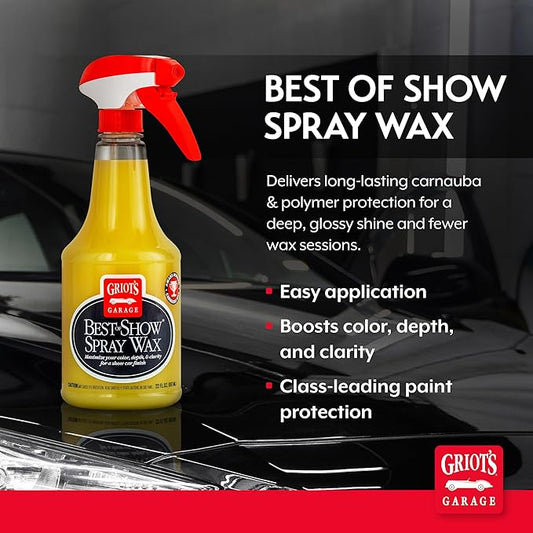 Griot's Garage Best of Show Spray Wax for Car Detailing, Works on Paint Protection Films and Ceramic Coatings, Provides Long-Lasting Coverage Between Uses, 10968, 22oz