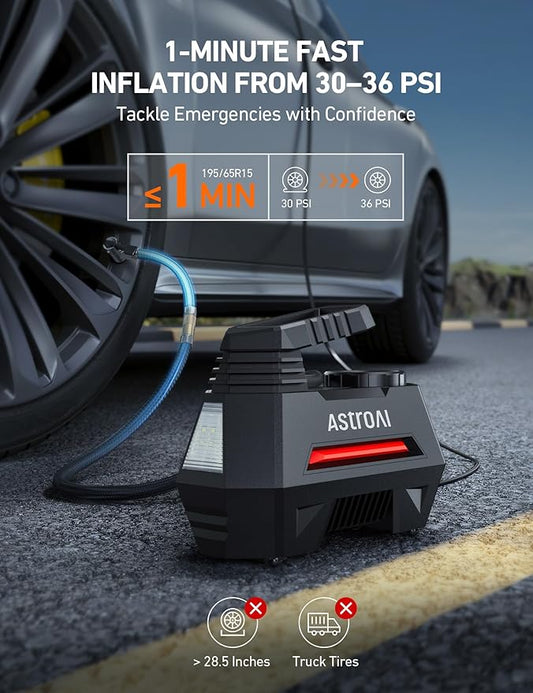 AstroAI Air Compressor Tire Inflator Red and Cigarette Lighter Extension Cord 12FT Bundle