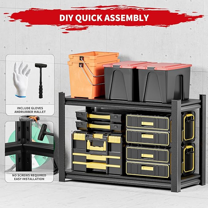 2Tier Workbench, Adjustable Shelving Work Table, Steel Storage Rack for Garage, Warehouse, Basement, 19.8" H x 27.8" W x 13.78" D, Black