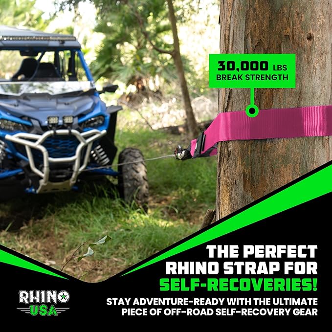 Rhino USA Tree Saver Tow Strap (3" x 8') - 31,518lb Break Strength - Emergency Recovery Strap Winch Extension for Truck, UTV, ATV & More - Heavy Duty Straps Compatible with Jeep, Ford, Toyota