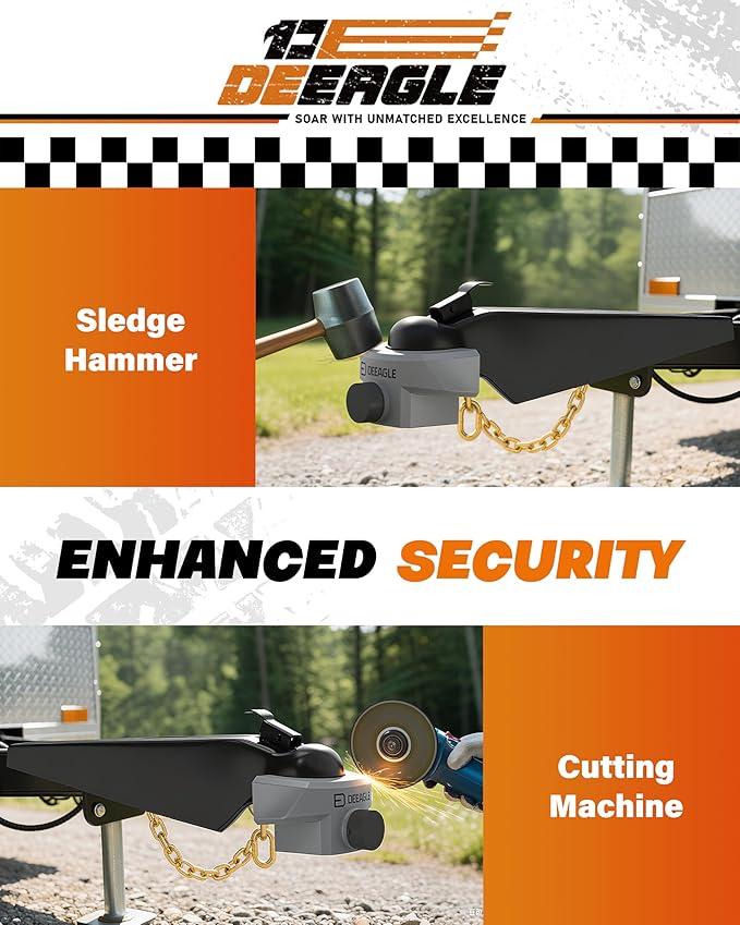 DEEAGLE Heavy Duty Trailer Coupler Lock, RV Trailer Locks Fits 2” Couplers, Anti-Theft Ball Hitch Lock, Grey