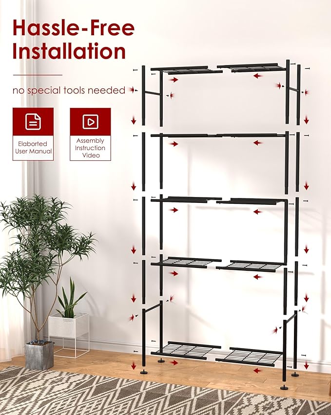 Sakugi Storage Shelves - 5 Tier Shelf Organizer, Heavy Duty Garage Shelving Unit with Leveling Feet, Stable Metal Shelves Organizer for Pantry, Kitchen and Closet, 33.0" W x 12.6" D x 72.0" H, Black