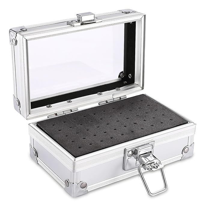 Noverlife 50 Holes Nail Drill Bit Holder Case, Professional Polishing Heads Holder Organizer, Silver Bit Storage Box, Large Display Container for Salon Grinding Head