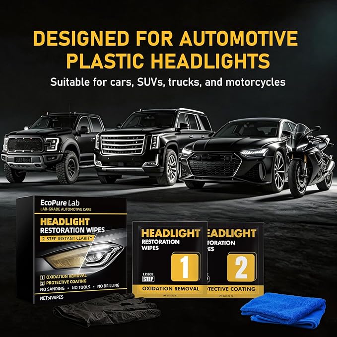 2-Step Headlight Restoration Wipes–No Sanding Car Headlight Restoration Kit with Oxidation Remover&Ceramic Coating,UV Protection,Restore Clear Polycarbonate Lenses(2 Pack)