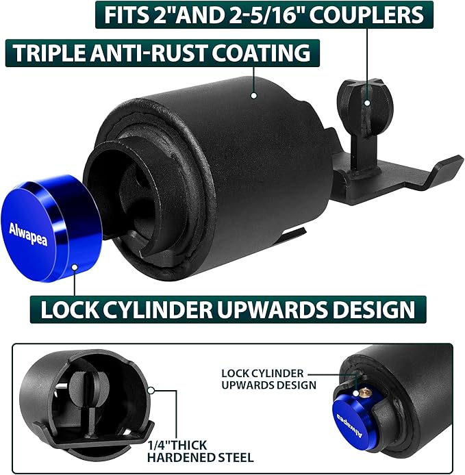 Heavy Duty 2516 Trailer Lock, Trailer Coupler Lock Fits for 2-5/16" Couplers, Anti-Theft Trailer Tongue Lock with Brass Core, Trailer Hitch Lock for RVs Trailers Trucks and Boats