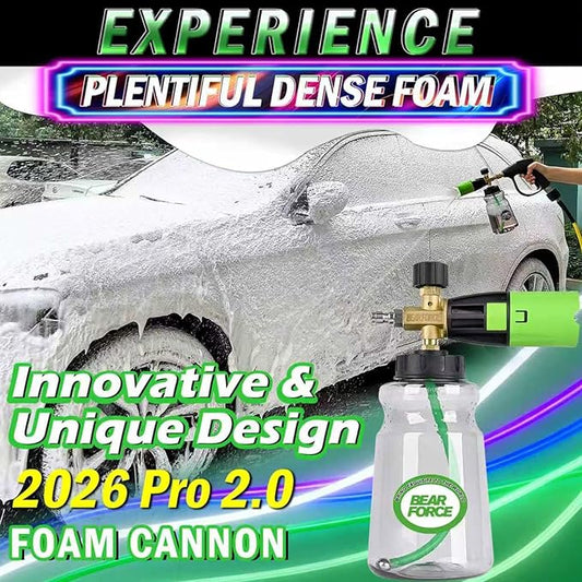 BEAR FORCE Innovative Pressure Washer Foam Cannon Pro+ (Thicker Foam, 3 Times of Life), 2026 Car Wash Snow Foam Blaster with One-Click Disassembly Technology + 1/4" Quick Plug, 34oz Bottle
