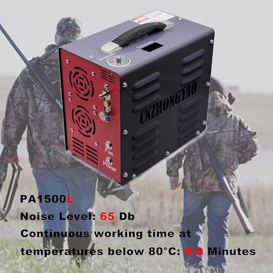 PORTAIR 4500PSI Portable HPA Compressor,Auto-Stop, Oil/Water-Free, Built-in Power Converter PCP Air Compressor for Air Rifle, Scuba Tank, Powered by Car Battery 12V DC or Home 110V AC (Black)