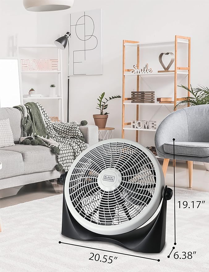BLACK+DECKER High Velocity Floor Fan, 15.6" Diameter Freestanding Fan, 5 Plastic Blades, 3-Speeds, 90-Degree Tilt Adjustment, For Use In Bedroom, Home or Office, 5.5 lbs., Gray/Black, BFF16B
