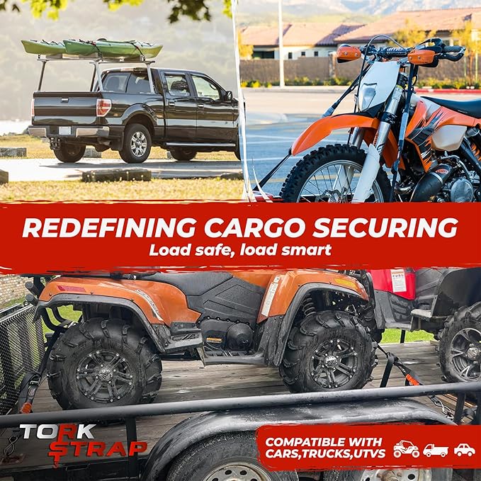 TorkStrap M500 Bundle | 14' x 1'' Spring Loaded Tie Down Straps with Carry Bag and 20' Extensions- 1,500LB Max Load - Just Pull Alternative to Ratchet Straps - Integrated Soft Loops (2-Pack)