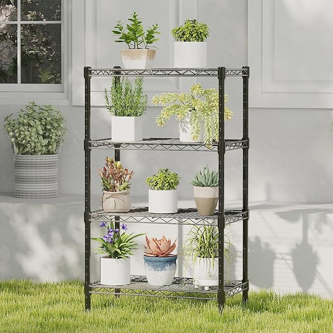 HealSmart 4-Tier Metal Wire Storage Shelves, Adjustable Standing Storage Rack Shelf, Heavy Duty Steel Shelving Unit Organizers for Kitchen Bathroom Pantry Garage, 23.3" W×13.4" D×47" H, Black