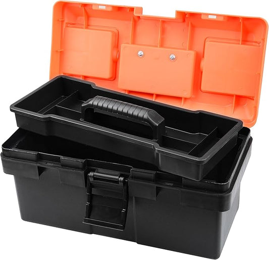 Plastic Tool Box, 14 -inch Portable Tool Box Plastic Toolbox with Removable Tool Tray and Detachable Tool Kit For Craft Storage, Household
