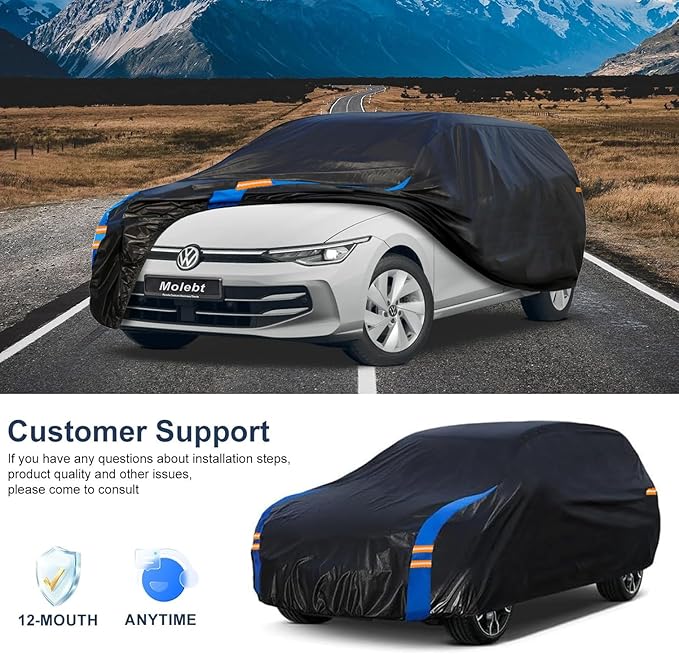 Car Cover Waterproof All Weather for Automobiles, Full Exterior Covers for Hatchback (163-178 inch) Universal Fit for Honda Fit, Toyota Matrix, vw Golf etc. Rain Winter Sun Snow Protection.