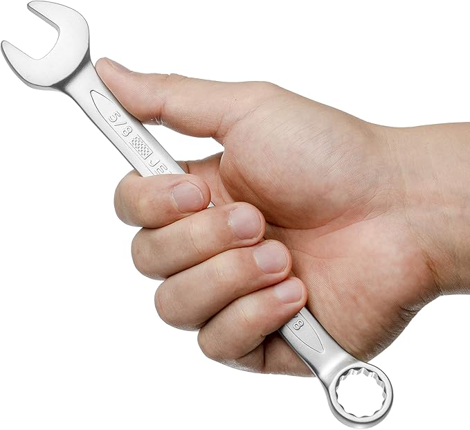 Jetech 5/8 Inch Combination Wrench - Industrial Grade Spanners with 12-Point Design, 15-Degree Offset, Made with Durable Chrome Vanadium Steel in Sand Blasted Finish, Forged, Heat-Treated, SAE