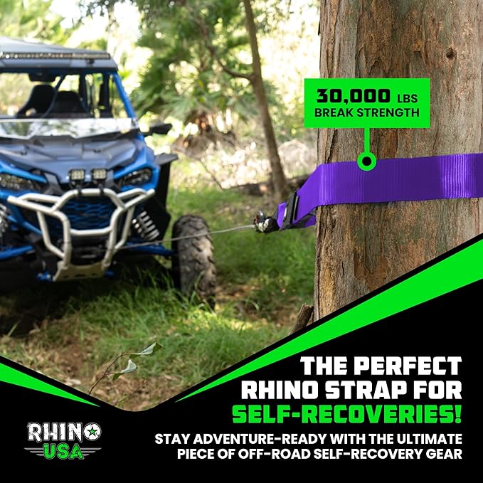 Rhino USA Tree Saver Tow Strap (3" x 8') - 31,518lb Break Strength - Emergency Recovery Strap Winch Extension for Truck, UTV, ATV & More - Heavy Duty Straps Compatible with Jeep, Ford, Toyota