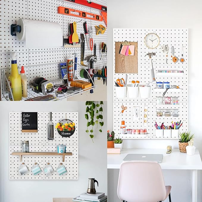 6Pcs Peg Board, Pegboard Wall Organizer Panels, White Pegboard Wall Mount, ABS Pegboard for Craft Room Garage Kitchen Workshop Garage, ABS Peg Boards Easy Installation (White)