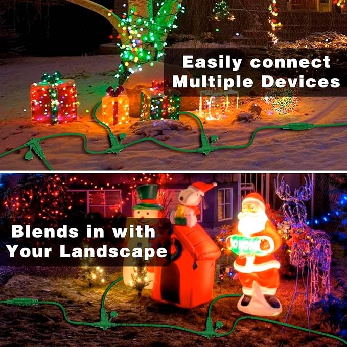 K KASONIC - Outdoor Extension Cord 100 FT, Evenly Spaced 12 Outlets Plugs, 16/3 SJTW Weatherproof Multiple Outlets Wire for Landscaping Light, Holiday Decoration and Christmas, ETL Listed, Green