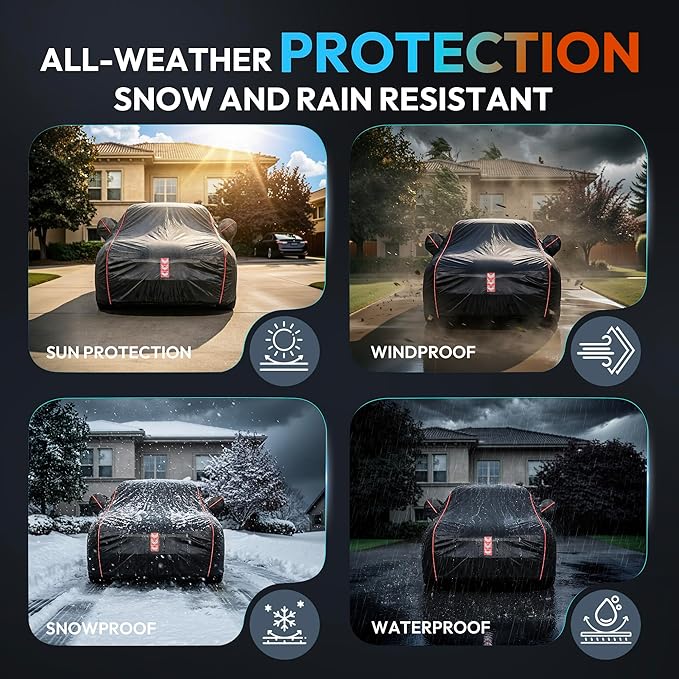Car Cover, All-Around Fastening 60s Quick-Install, 4 Upgrades for Coupe/Cabrio up to 177 in Car Cover Waterproof All Weather