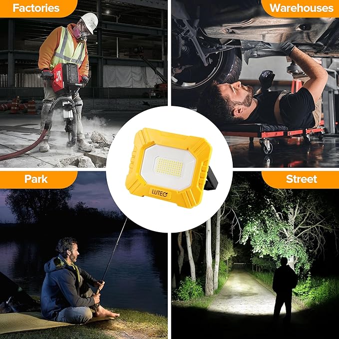 LUTEC 2 Pack 3500LM LED Work Light, Rechargeable Magnetic Work Lights with Stand, Portable 5000K Flood Light for Car Repair, Fishing, Camping, Emergency, Hiking, 3 Modes