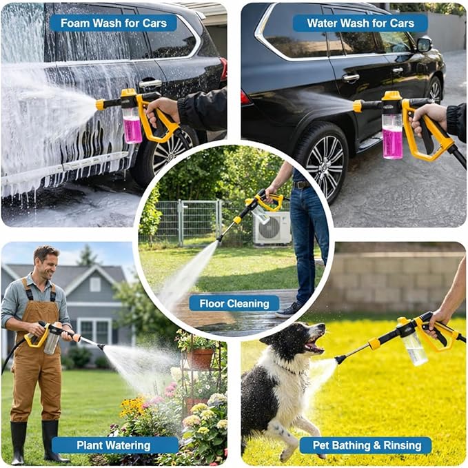 Car Wash Foam Gun for Garden Hose, Foam Cannon Car Wash Kit with Microfiber Wash Mitt, High Pressure Nozzle & 3 Spray Modes, Hose Foam Blaster for Cars, Trucks, RV, Motorcycle Cleaning - Orange
