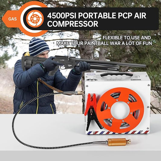 PCP Air Compressor, Portable 4500 PSI/300 Bar Air Pump, supports 12V DC or 110V/220V AC, Auto-stop, oil-free/water-free design, for Paintball, Air Rifle, HPA Tanks