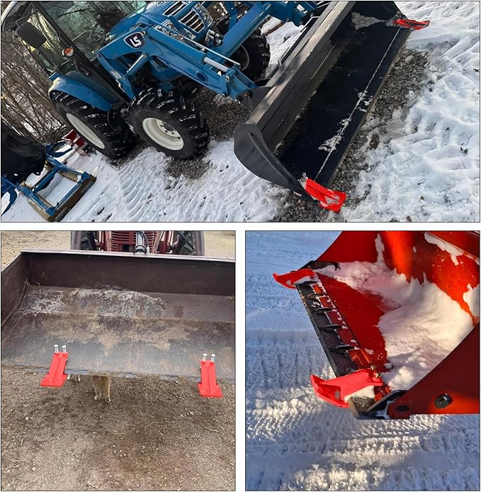 Tractor Bucket Protector, EBESTTECH 2 PCS Bucket Edge Anti-Skid Device Ski Edge Protector Double Hexagon Lock Nuts and Bolts,for Snow Leaves Removal Spreading Gravel,Red