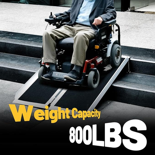 2FT Portable Wheelchair Ramp Anti-Slip Aluminum Folding Portable Ramp 800LBS Capacity Folding Non-Slip Aluminum Handicap Ramp, for Home Steps, Stairs, Doorways, Car, Curbs(2FT Using Height 2-6inch)