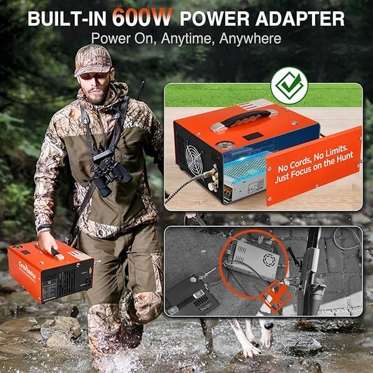 PCP Air Compressor 4500Psi/30Mpa, 350W Oil-Free Fast Fill Pump with Auto Shut-Off, Dual Power 12V DC & 110V/220V AC, Portable Air Pump Paintball, Air Rifle, Airguns HPA Tanks(Compact)