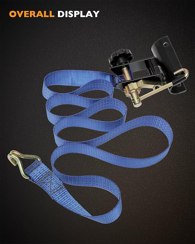 Ladder Rack Ratchet Straps, W/J-Hook (2PCS), 2" Black Round Tube Mount, 1.5" Wide x 7.5' Long, Blue Truck Rack Straps, 500 lbs Load Heavy Duty, Lumber Rack Ratchet Straps, Pipe/Roof Rack Straps