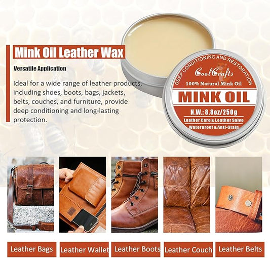 Mink Oil for Leather Boots 8.8 OZ Boot Oil Leather Conditioner Cleaner for Shoes, Couch, Jacket