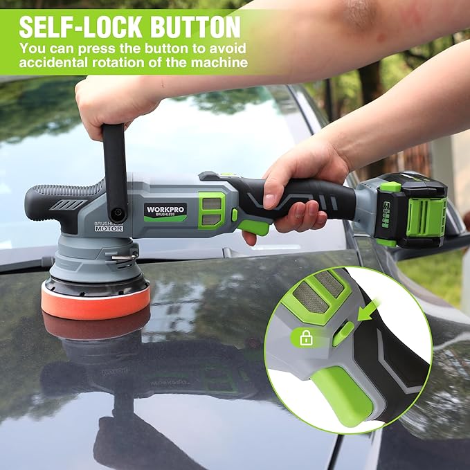 WORKPRO 5" Cordless Car Buffer Polisher, 20V Professional Brushless Polisher with 4.0Ah Battery, Orbital Pulidora De Autos Inalambrica with 7 Speed, Random Polisher Kit for Car Detailing, Waxing