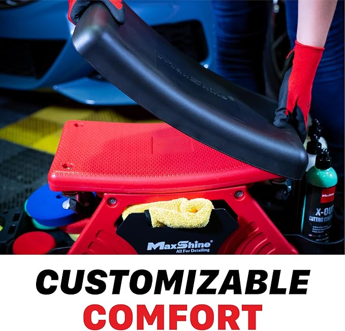 Maxshine Detailing Mini Creeper with Cushion – Mobile Rolling Utility Creeper Seat for Mechanics & Car Detailers – Comfortable Low Profile Seat for Car Cleaning, Polishing, Coating & Waxing
