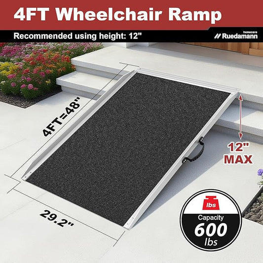 Ruedamann 4FT Wheelchair Ramp, Non-Slip Ramps for Wheelchairs for Home, 600 Lbs Load Capacity, Aluminum Portable Ramps for Wheelchairs, Scooters, Ebikes, Curbs, Doorways