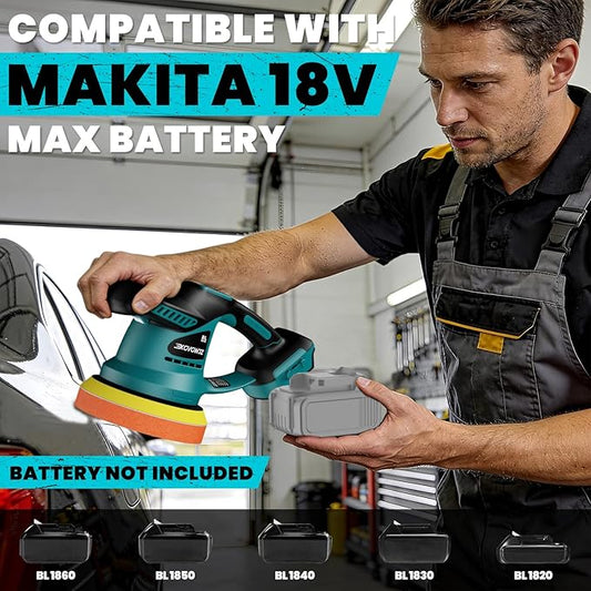 Cordless Buffer Polisher for Makita 18V Battery, 450W Brushless Car Buffer Polisher Waxer with 6 inch disc, 6 Variable Speed Up to 5200 RPM for Waxing Polishing Scratch Removal (Tool only)