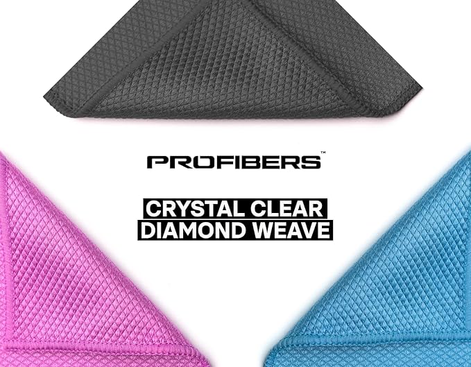 Crystal Clear Diamond Weave Glass & Chrome Microfiber Towels 12-Pack | 300 GSM 16x16 | Streak-Free Final Finish for Windows, Mirrors & Polished Surfaces (Blue)