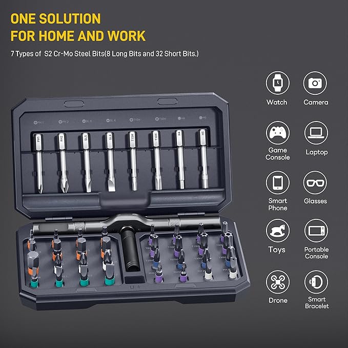 42 in 1 Magnetic Screwdriver, Screwdriver Set, Multi Bit Ratcheting Screwdriver Set with Storage Case Repair Tool Kit for Computer, Eyeglass, Bicycles, Watch, Ring Doorbell, Furniture and DIY