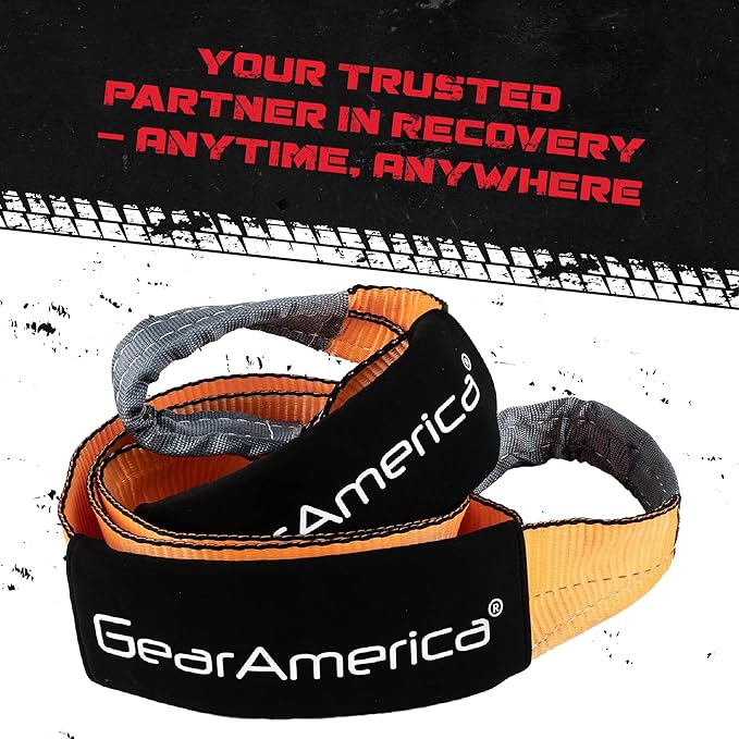 GearAmerica Tow Strap 4" x10' Heavy Duty Tree Saver - 46,076 lb Winch Strap & Recovery Rope for Offroad, Weather Resistant with Triple Reinforced Loops and Towing Belt - ATV Accessories