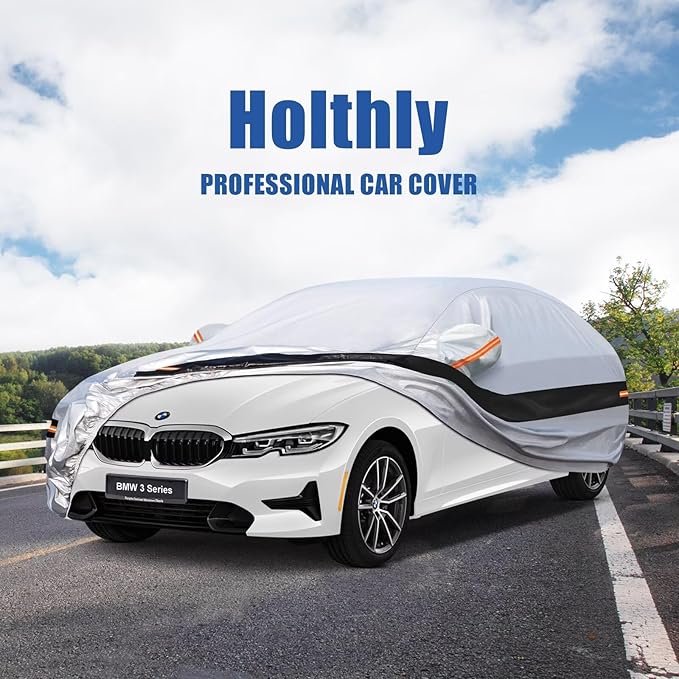 10 Layers Car Cover Custom Fit for BMW 3 Series 320i 328i 330i 335i M340i (2013-2025), Waterproof All Weather for Automobiles, Outdoor Full Cover Sun Dust Rain Protection with Cotton. Silver