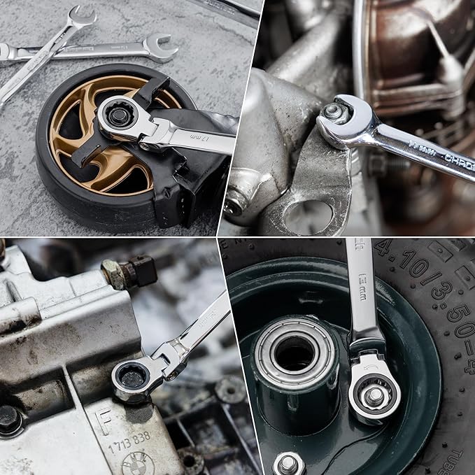 DURATECH 12-Piece Flex-Head Ratcheting Combination Wrench Set, 72-Tooth, Metric, 8-19 mm, Cr-v Steel, Organized in Storage Case