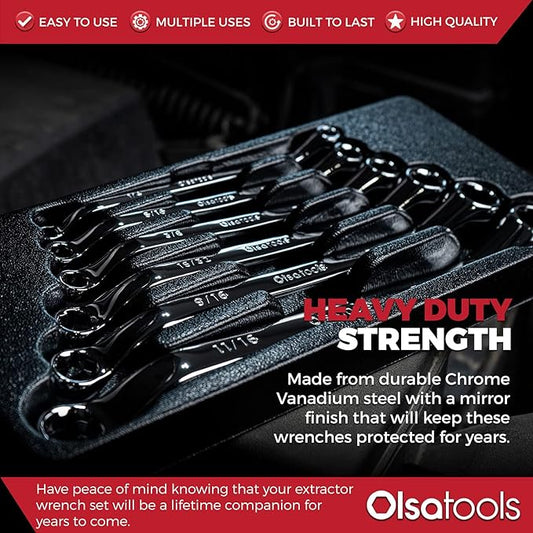 Olsa Tools 6pc Box End Wrench Set, 45-Degree Offset, Chrome Vanadium Steel, Includes Organizer Tray