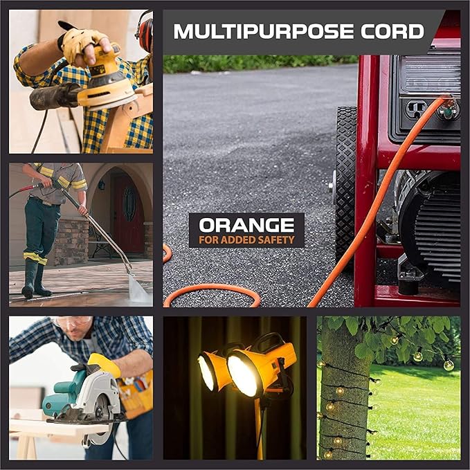 Iron Forge Cable Lighted Outdoor Extension Cord 50 Ft - 10 Gauge Heavy Duty Extension Cord, 15 AMP, 10/3 Orange Power Cable SJTW Weatherproof 3 Prong