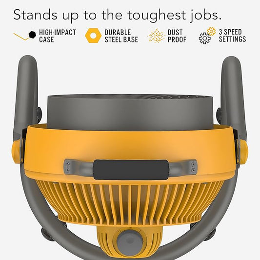 Vornado 293 Large Heavy Duty Shop Fan, 3 Speed Electric Fan, High Impact Casing, IP54-Rated Motor, Whole Room Air Circulator, Pivoting Head, Carry Handle, 16” Floor Fan for Bedroom and Garage, Yellow