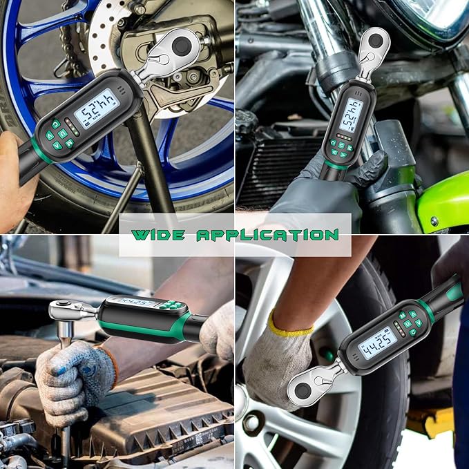 3/8 Inch Drive Digital TorqueWrench, 2.21-44.25Ft.lb/3-60N.m, Electronic Torque Wrench with Preset Value, Buzzer & LED Indicator, ±2% Accuracy Torque Wrench for Bike, Motorcycles